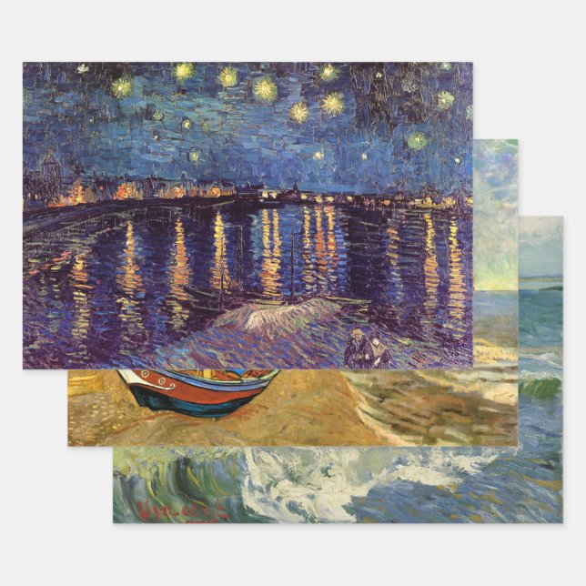 Feuille De Papier Cadeau 3 images Seascape différentes par Vincent van Gogh (Lot)