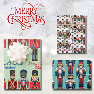 Feuille De Papier Cadeau 3 Noisette Soldat Noël Personnaliser Nom