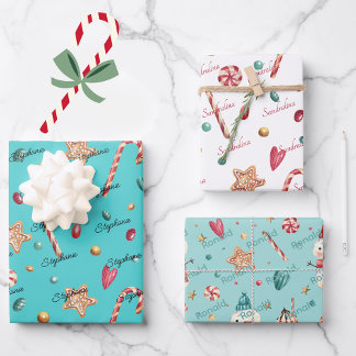 Feuille De Papier Cadeau 3 Noms mignonnes bonbons de Noël assortis 19x29