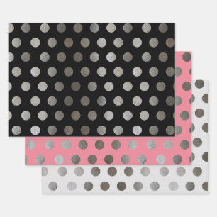 Feuille De Papier Cadeau 3 paquets: Points Parties scintillant d'argent Noi