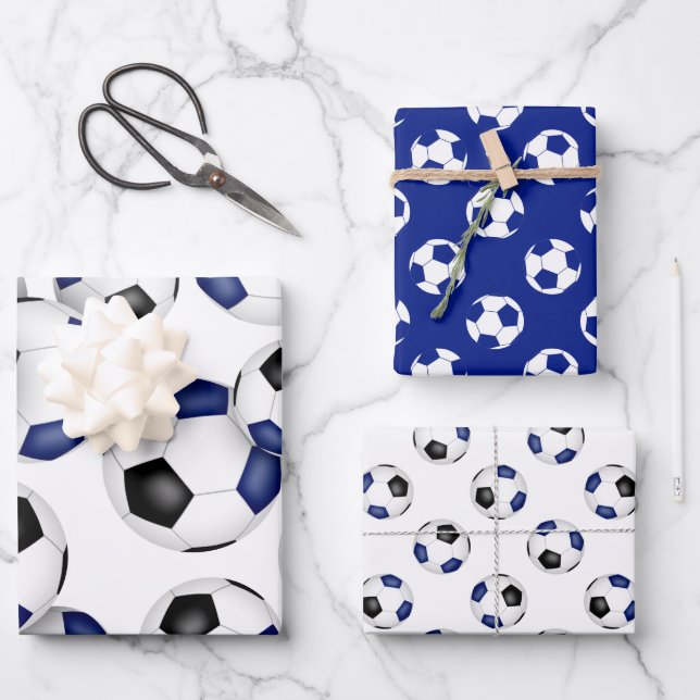 Feuille De Papier Cadeau 3 pc coordination équipe bleue couleurs balles de  (Recto)