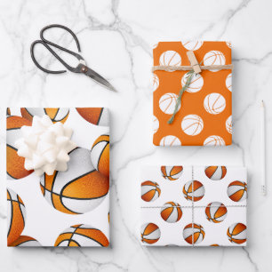 Feuille De Papier Cadeau 3 pc coordination orange couleurs équipe basketbal