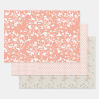 3 pc Set Peach et Tan Floral et Pois roses