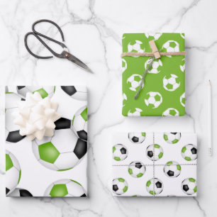 Feuille De Papier Cadeau 3 pc variété vert clair noir couleur équipe footba