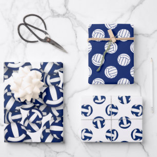 Feuille De Papier Cadeau 3 pc volleyball motifs coordination bleu blanc