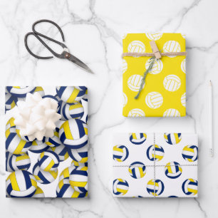 Feuille De Papier Cadeau 3 pc volleyball motifs coordination or bleu