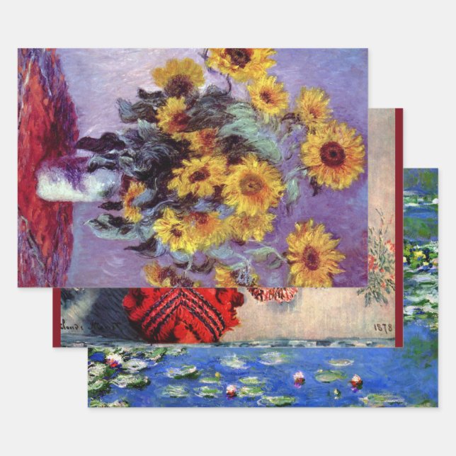 Feuille De Papier Cadeau 3 Peintures de différentes fleurs par Claude Monet (Lot)