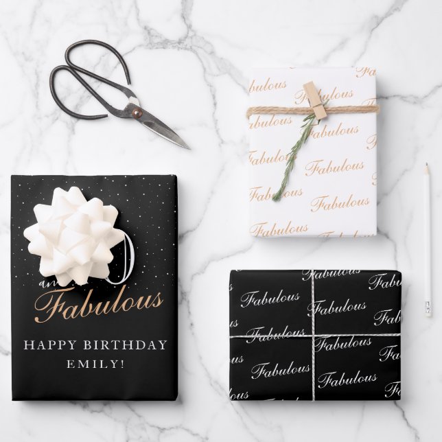 Feuille De Papier Cadeau 40 et fabuleux Script moderne Noir 40e anniversair (Recto)