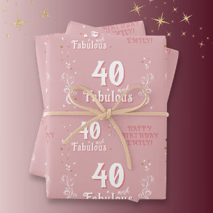 Feuille De Papier Cadeau 40 et Fabulous Foliage rose 40e anniversaire