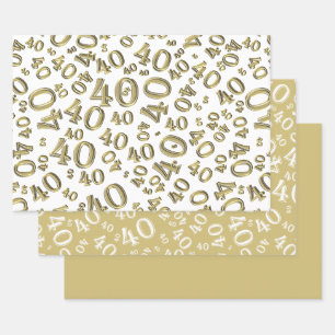 Feuille De Papier Cadeau 40e anniversaire Gold/Blanc Random Numéro Motif 40