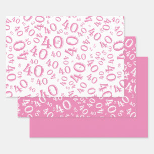 Feuille De Papier Cadeau 40e anniversaire rose et blanc Motif numéro 40
