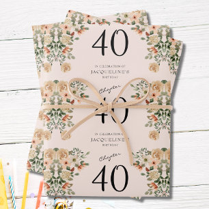 Feuille De Papier Cadeau 40e anniversaire Vintage Floral