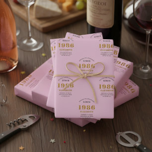 Feuille De Papier Cadeau 40th Birthday 1986 Ajouter le nom Pink Grey