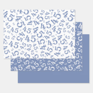 Feuille De Papier Cadeau 45e anniversaire bleu/blanc Motif du numéro aléato