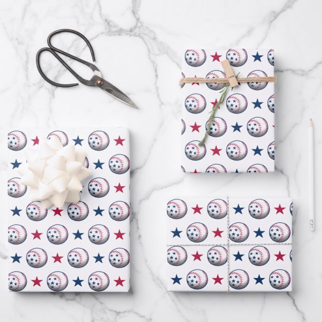 Feuille De Papier Cadeau 4 juillet baseball (Recto)