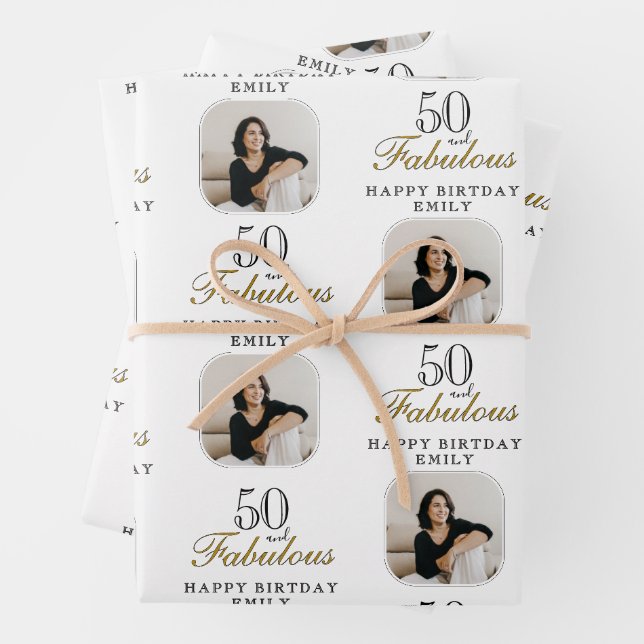Feuille De Papier Cadeau 50 and Fabulous Photo 50th Birthday (En situation)
