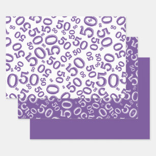 Feuille De Papier Cadeau 50e anniversaire Motif de nombres aléatoires viole