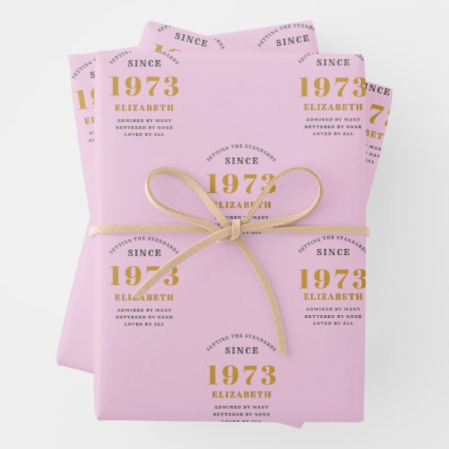 Feuille De Papier Cadeau 50th Birthday 1973 Ajouter Nom Rose Grey (En situation)