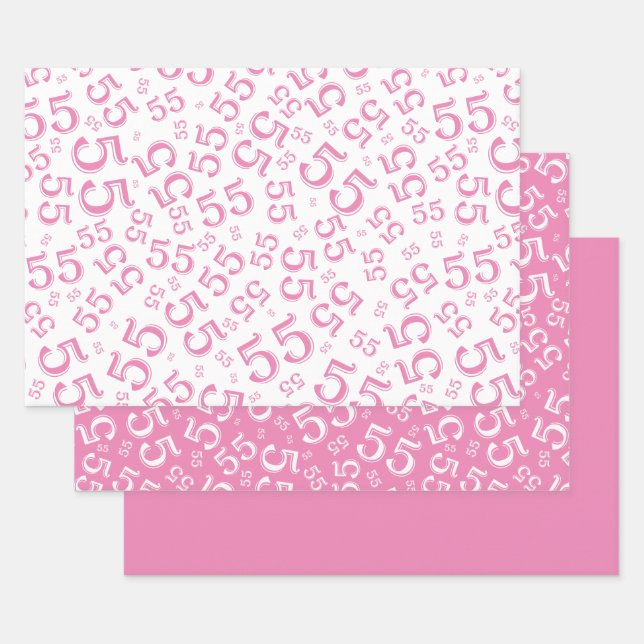Feuille De Papier Cadeau 55e anniversaire Numéro aléatoire rose/blanc Motif (Lot)