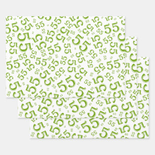 Feuille De Papier Cadeau 55e anniversaire Vert/Blanc Random Numéro Motif 55