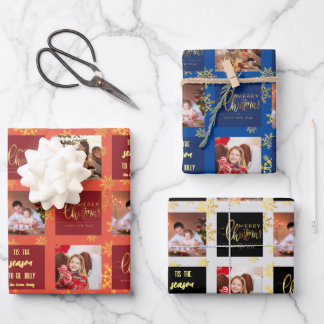 Feuille De Papier Cadeau 5 Photo Rouge Bleu Noir Joyeux Noël.