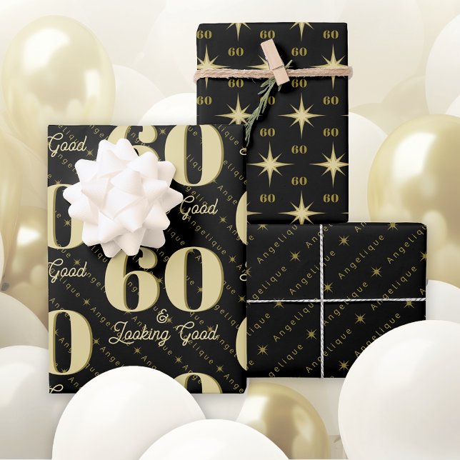 Feuille De Papier Cadeau 60 et beau anniversaire (Créateur téléchargé)