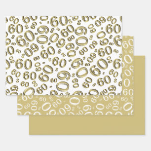 Feuille De Papier Cadeau 60e anniversaire Gold & White Number Motif 60