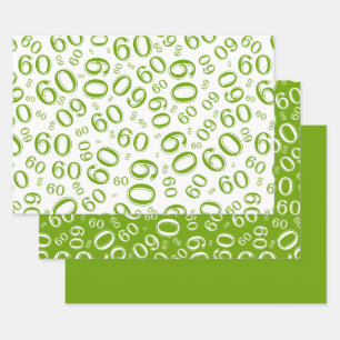 Feuille De Papier Cadeau 60e anniversaire Green & White Number Motif 60