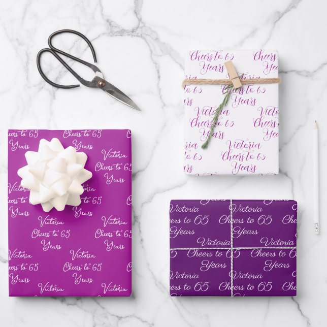 Feuille De Papier Cadeau 65 ans Pink Magenta 65e anniversaire (Recto)