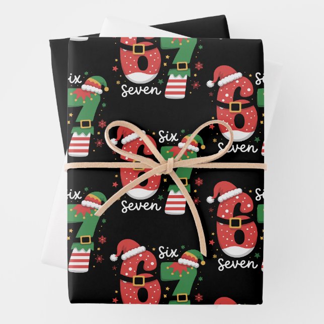 Feuille De Papier Cadeau 67 Meme Six Seven Elf Christmas Santa Hat (En situation)
