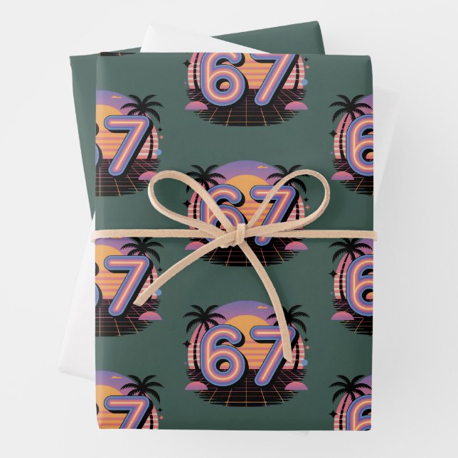 Feuille De Papier Cadeau 6 7 Six Seven Vaporwave Génération Z Alpha Mème  (En situation)