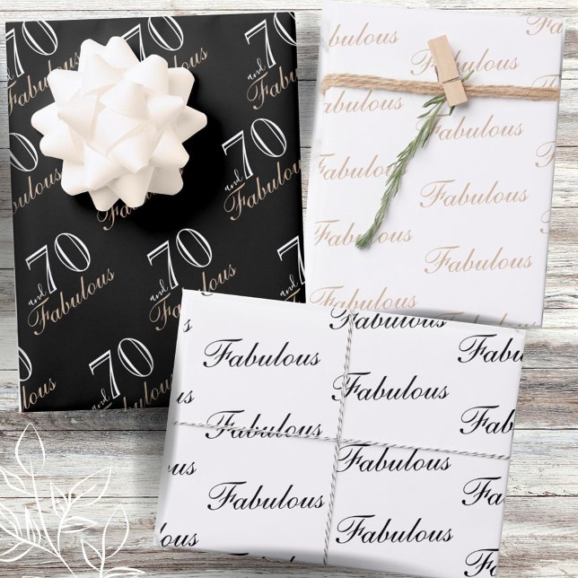 Feuille De Papier Cadeau 70 et fabuleux Elegant Black 70e anniversaire (Créateur téléchargé)