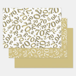 Feuille De Papier Cadeau 70e anniversaire Gold & White Number Motif 70