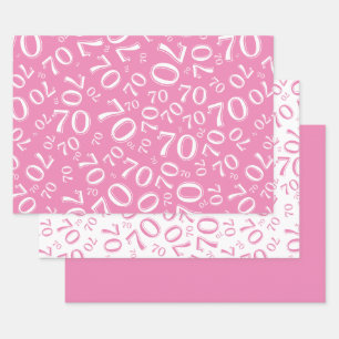 Feuille De Papier Cadeau 70e anniversaire Motif des numéros rose et blanc 7