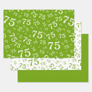 Feuille De Papier Cadeau 75e anniversaire Green Random Numéro Motif 75