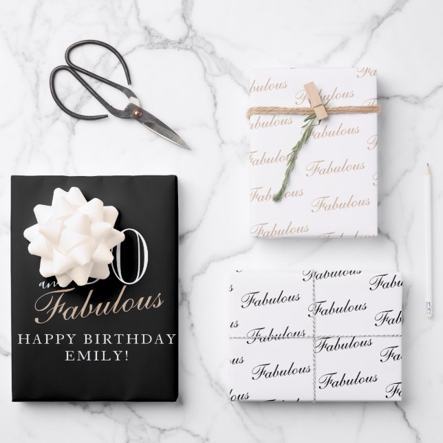Feuille De Papier Cadeau 80 et fabuleux Elegant Black 80e anniversaire (Recto)