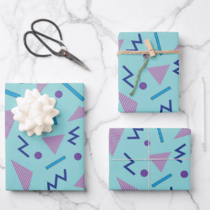 Feuille De Papier Cadeau 80s 90s Memphis style géométrique bleu