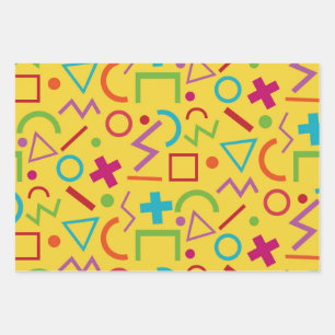 Feuille De Papier Cadeau 80s Style Memphis Formes géométriques Jaune