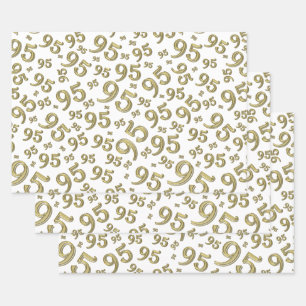 Feuille De Papier Cadeau 95e anniversaire Gold & White Numéro Motif 95 
