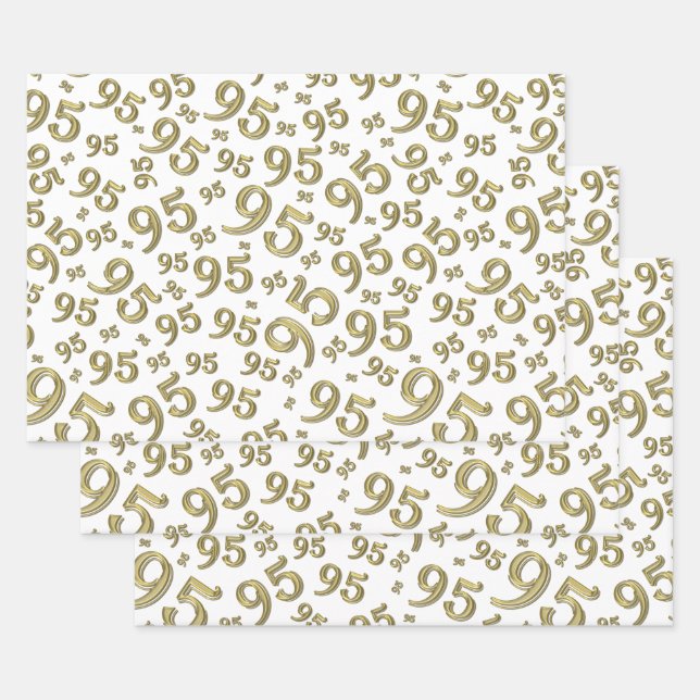 Feuille De Papier Cadeau 95e anniversaire Gold & White Numéro Motif 95  (Lot)