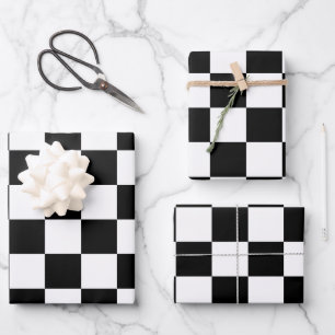 Feuille De Papier Cadeau à damiers carré noir et blanc