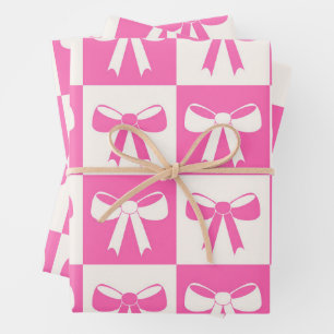 Feuille De Papier Cadeau à damiers Coquette Girl Rose Bows Motif
