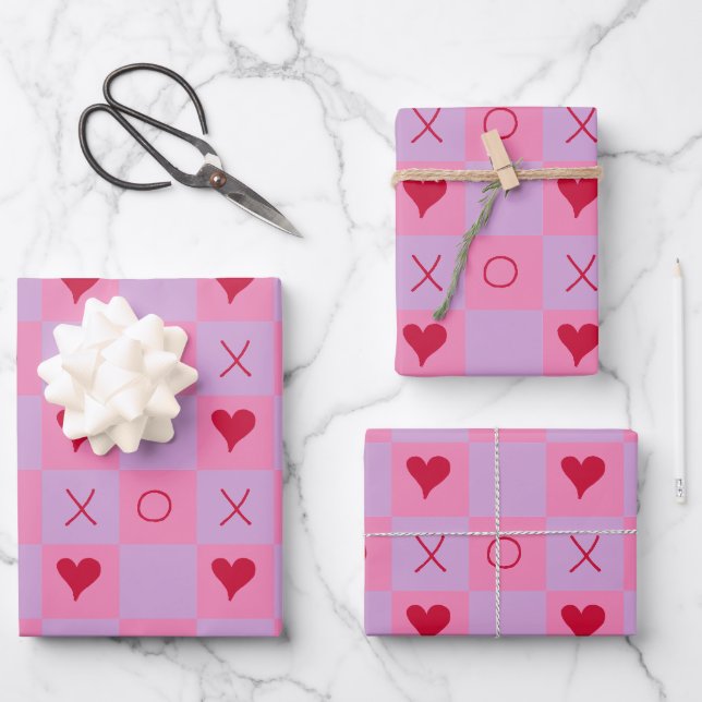 Feuille De Papier Cadeau À damiers Lilac Pink XO (Recto)