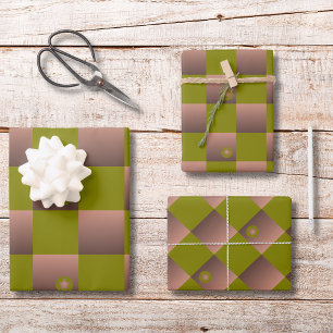 Feuille De Papier Cadeau à damiers motif en brun et vert olive