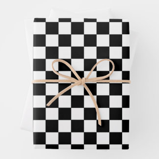 Feuille De Papier Cadeau à damiers noir et blanc