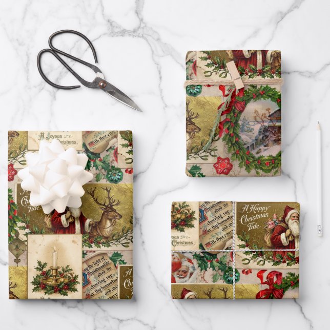 Feuille De Papier Cadeau A Happy Christmas Tide (Recto)