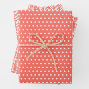 Feuille De Papier Cadeau À petits pois blancs Chevron Stripes Corail d'été 