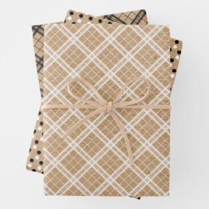 Feuille De Papier Cadeau À petits pois En vichy Noir Blanc Sur Faux Brown K