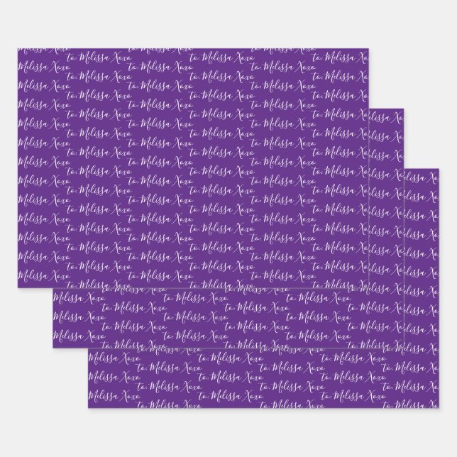 Feuille De Papier Cadeau À votre nom Écriture manuscrite moderne violet (Lot)