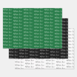 Feuille De Papier Cadeau À votre nom Mod écriture manuscrite blanche, verte